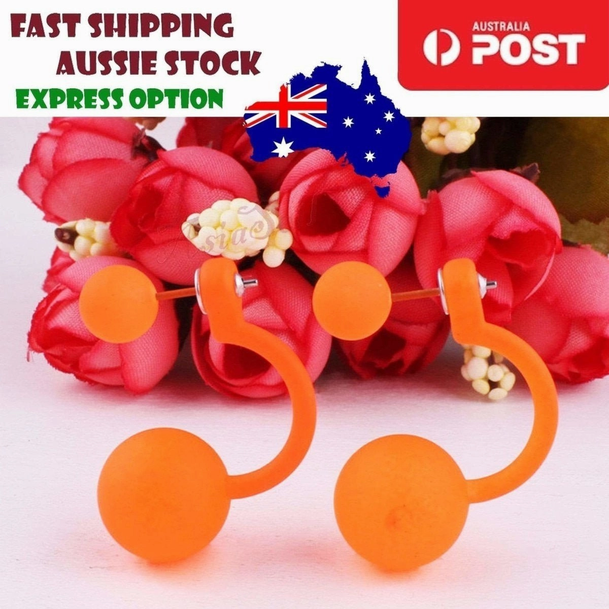 Fluorescent Colourful Bright Double Ball Earrings Double Sided Pearl Stud Bar