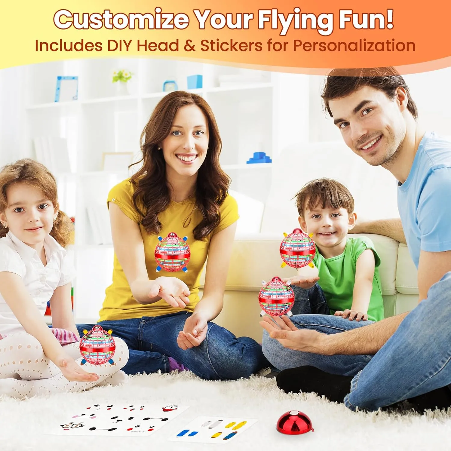 Flying Orb Ball Toy, Hand Controlled Hover Ball with LED Lights, 360° Rotating Boomerang Globe, Cool Mini Drone Spinner for Kids, Ideal Birthday & Festival Gift for Boys and Girls -Bright Red
