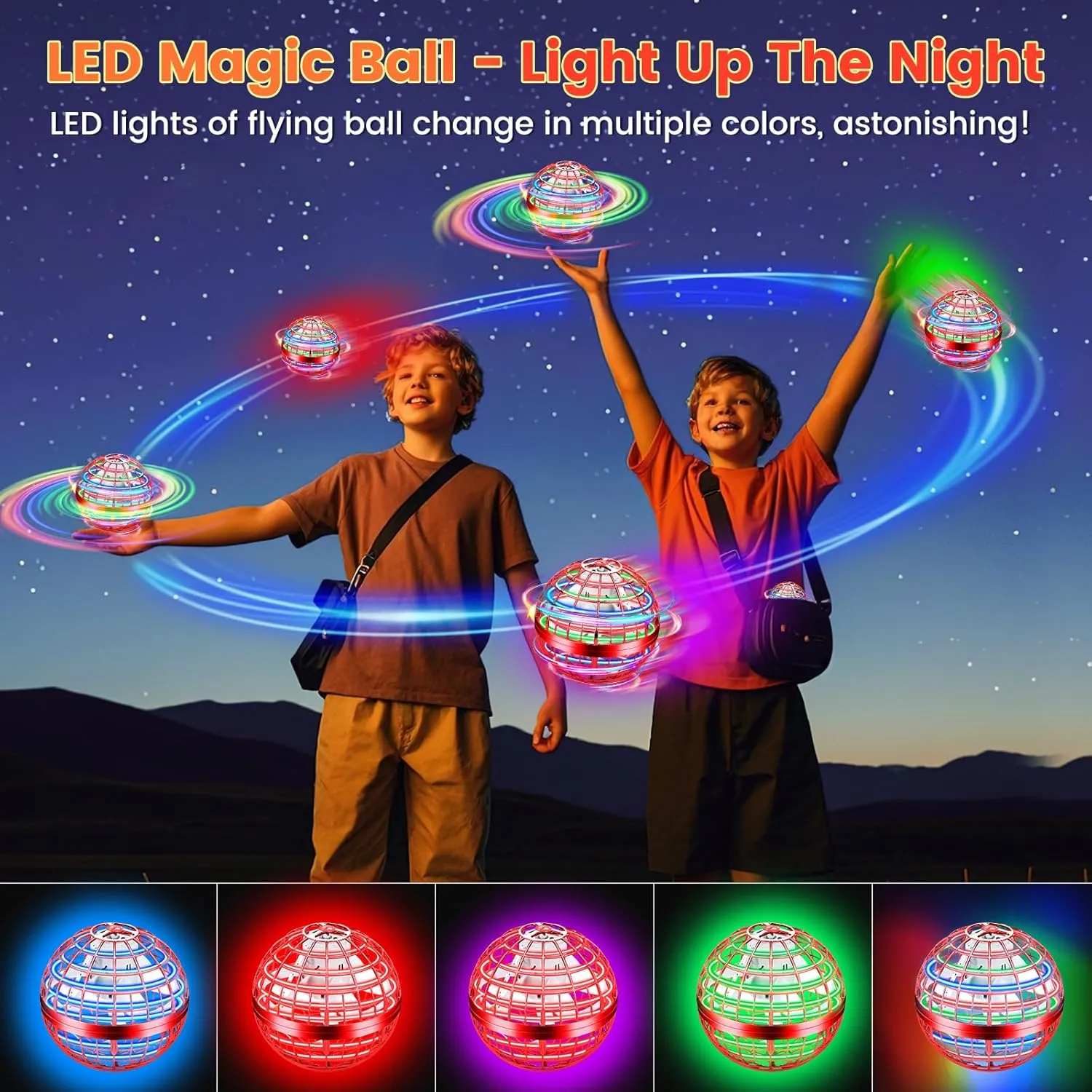 Flying Orb Ball Toy, Hand Controlled Hover Ball with LED Lights, 360° Rotating Boomerang Globe, Cool Mini Drone Spinner for Kids, Ideal Birthday & Festival Gift for Boys and Girls -Bright Red