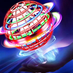 Flying Orb Ball Toy, Hand Controlled Hover Ball with LED Lights, 360° Rotating Boomerang Globe, Cool Mini Drone Spinner for Kids, Ideal Birthday & Festival Gift for Boys and Girls -Bright Red
