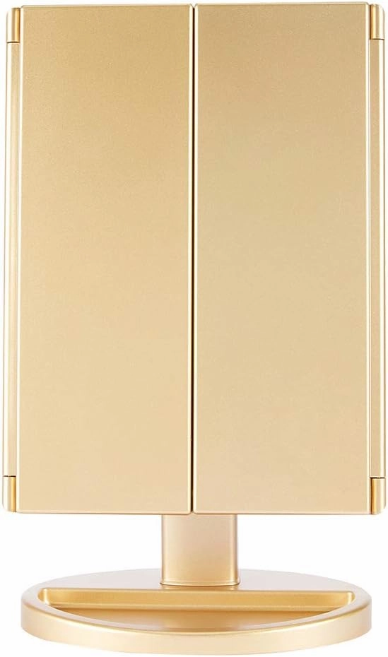 Folding Makeup Mirror, with 2X 3X Magnifying Glass, 180° Adjustable Rotation, Touch Control of Portable Travel Makeup Triangle Mirror (Champagne Gold)