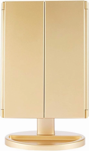 Folding Makeup Mirror, with 2X 3X Magnifying Glass, 180° Adjustable Rotation, Touch Control of Portable Travel Makeup Triangle Mirror (Champagne Gold)