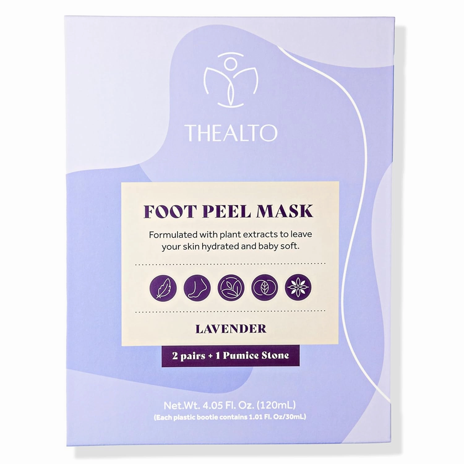 Foot Peel Mask with Pumice Stone, 2 Pack - For Dry, Cracked and Calloused Feet - Lavender Scent - With Plant Extract for Baby Soft Feet - Home Spa Treatment