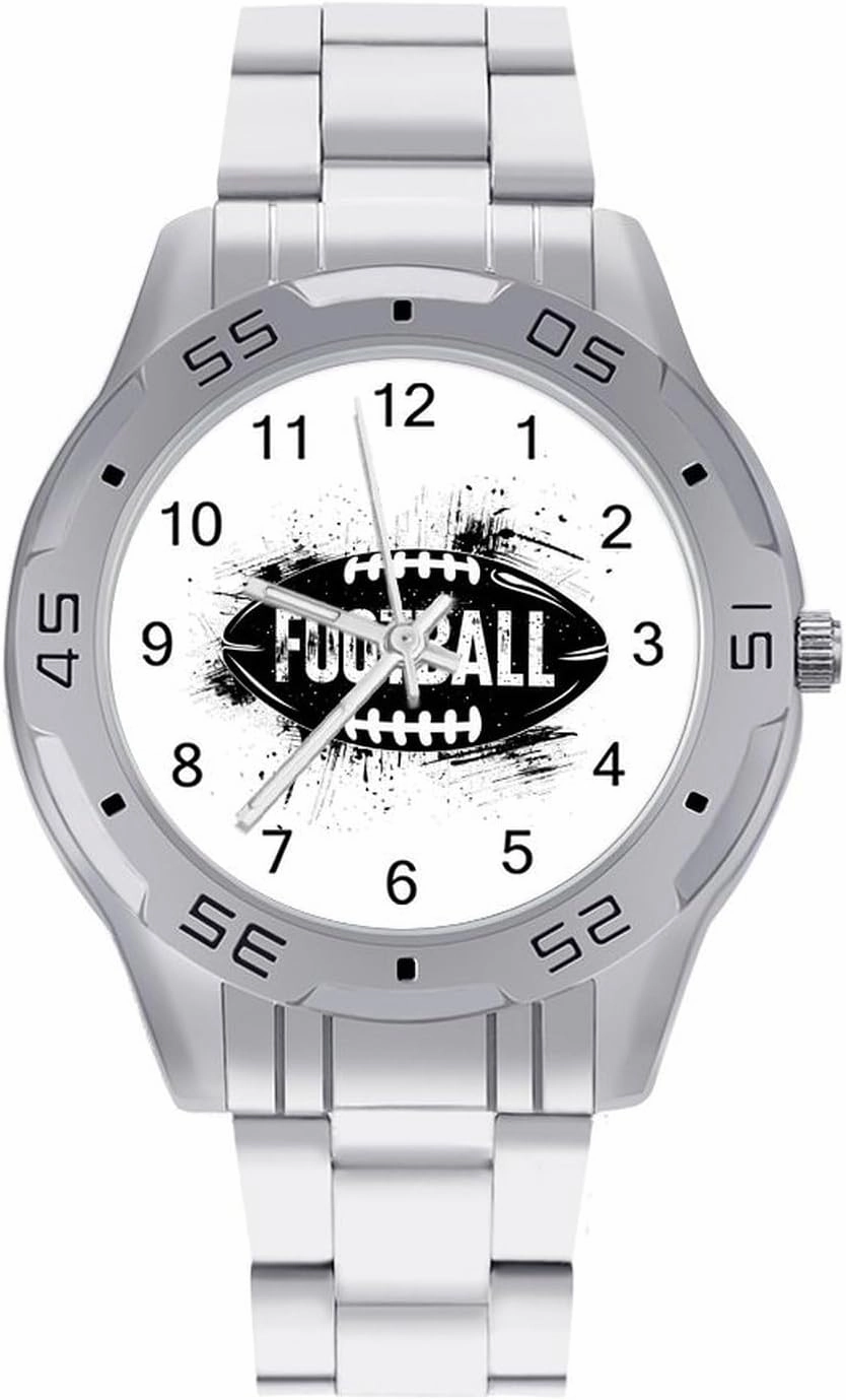 Football Ball Simple Stainless Steel Band Business Watch Dress Wrist Unique Luxury Work Casual Waterproof Watches
