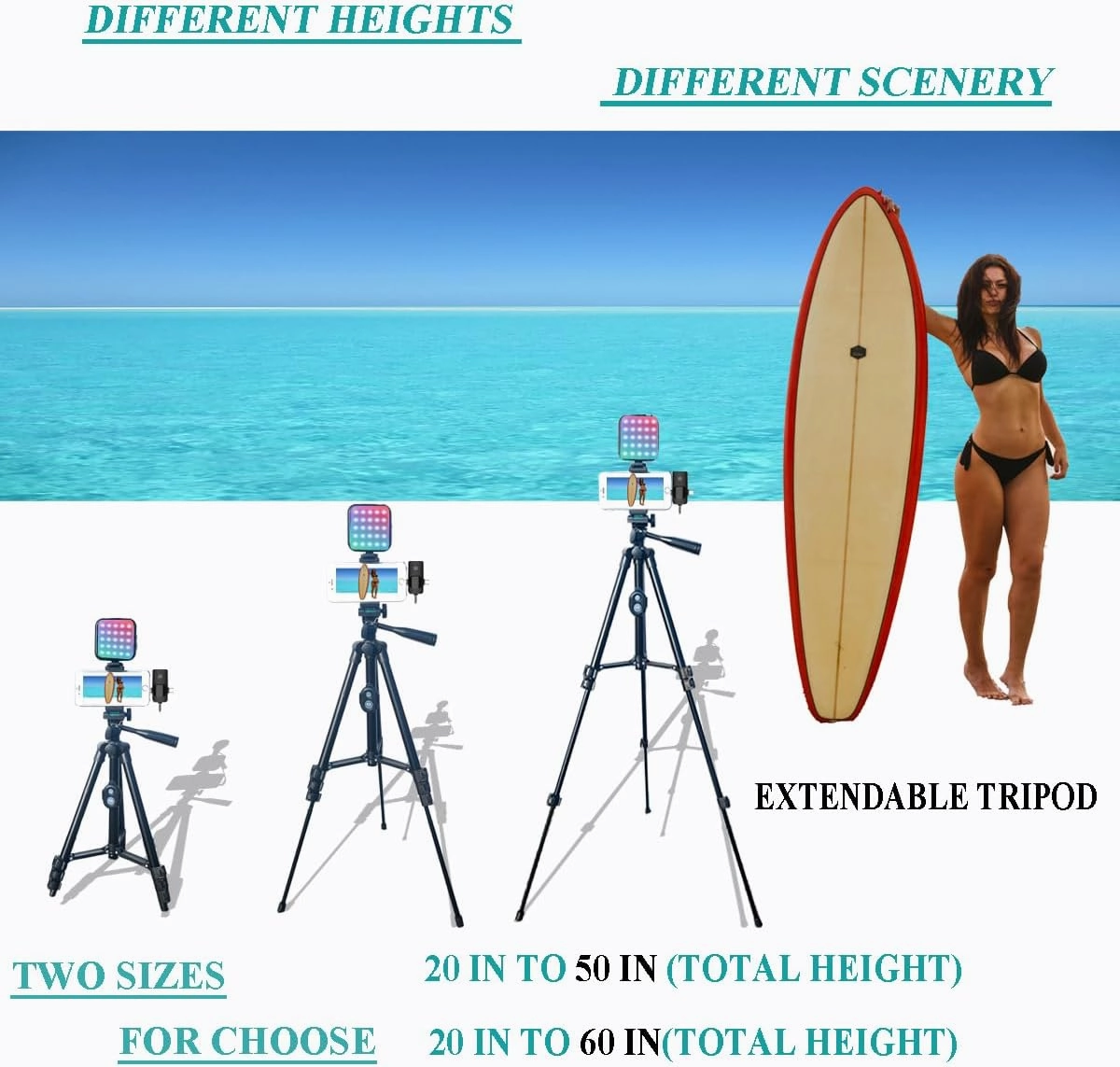 for iPhone Vlogging Kit, Vlogging Kit for Andriod Phone with Two Tripods RGB Light Lavalier Microphone Remote for YouTube Tiktok Content Creator (Total Height 20 in to 50 in)