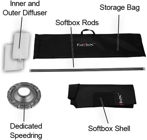 Fotodiox Pro 24"x80" Softbox Plus Grid/Eggcrate for Studio Strobe/Flash with Soft Diffuser and Dedicated Speedring, for Broncolor (Impact), and Visatec Strobe/Flash Light