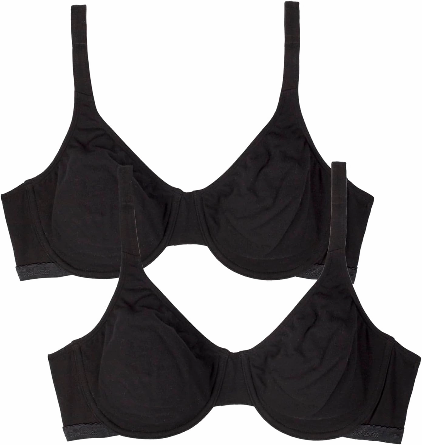 Fruit of the Loom Women's Unlined Underwire Bra-Cotton & Spandex Blend for Natural Shape and Flexibility, Black Hue/Black Hue, 34DD