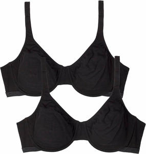 Fruit of the Loom Women's Unlined Underwire Bra-Cotton & Spandex Blend for Natural Shape and Flexibility, Black Hue/Black Hue, 34DD