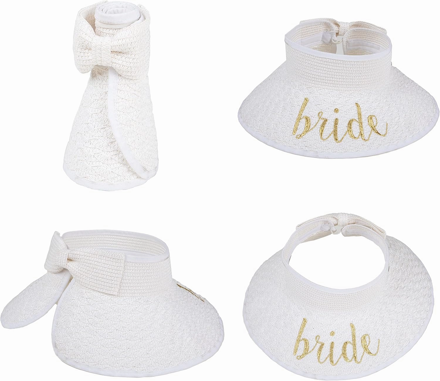 Funky Junque Women’s Sun Visor Wide Brim Straw Roll up Ponytail Hat
