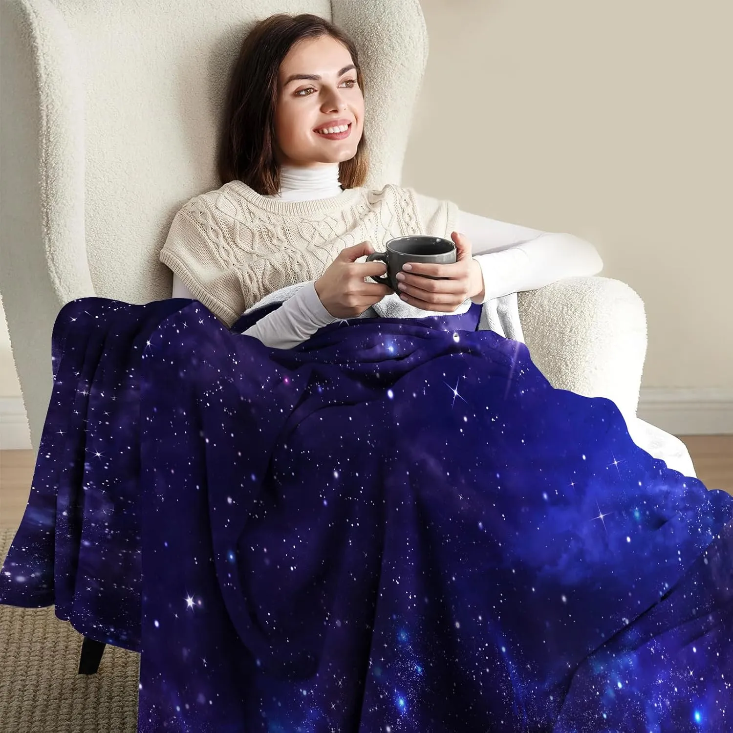 Galaxy Blanket Gifts for Boys Women Girls Birthday Christmas Valentine Presents Science Universe Outer Space Nebula Theme Decor Bedroom Living Room Couch Bed Sofa Soft Kids Adult Flannel Throw 60"x50"