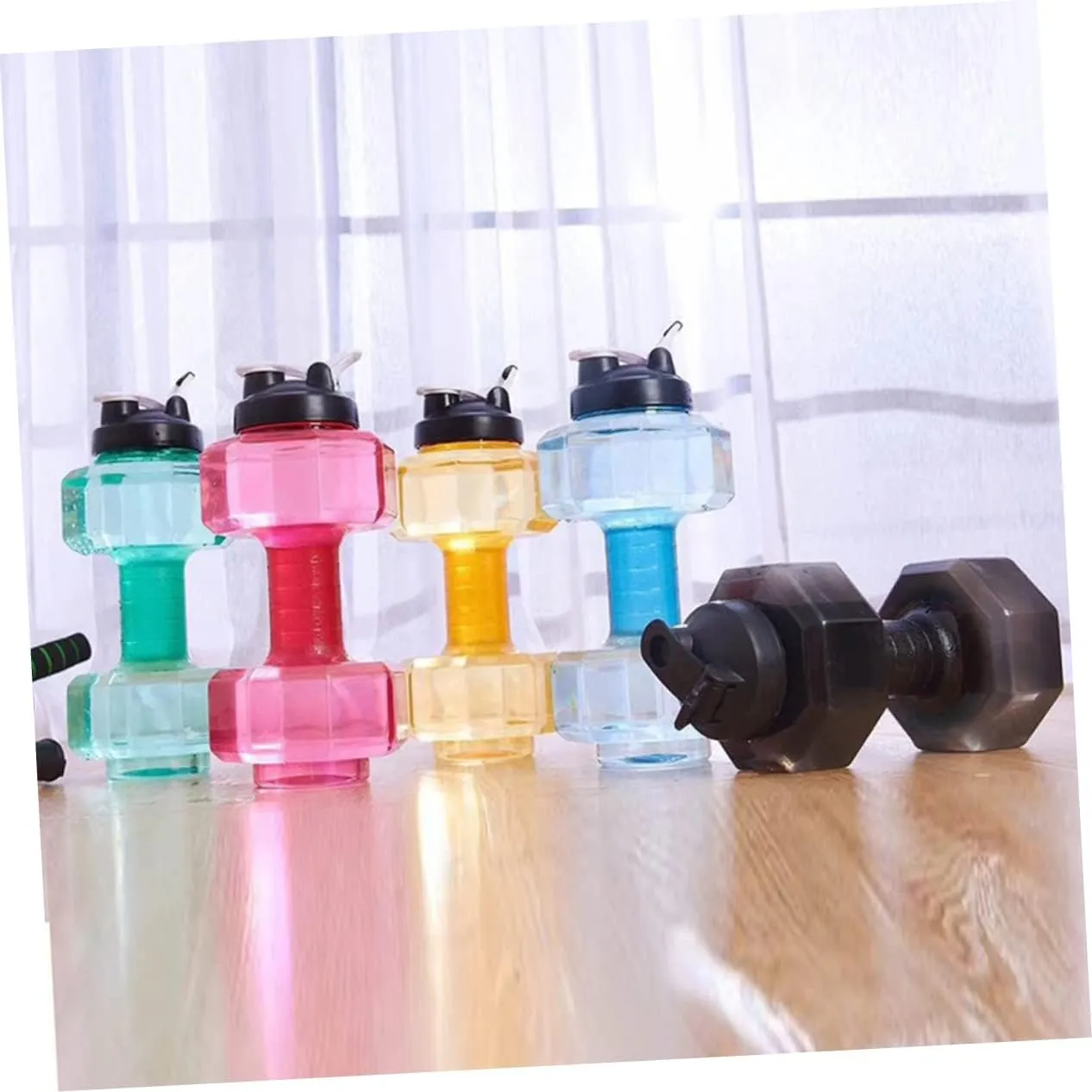 GALPADA 1Pc Portable Dumbbell Shape Water Bottle Fitness Kettle for Sports Stylish Hydration for Gym School and Daily Activities Blue