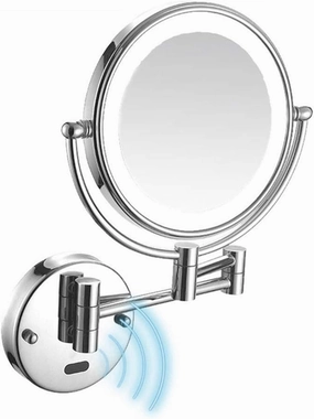 GALSOR Sensor Wall Mounted Makeup Mirror, Two-Sided Swivel Wall Mount Mirror with LED Lights, Two-Sided Extendable, 360 Degree Swivel, Extendable Arm, for Bathroom