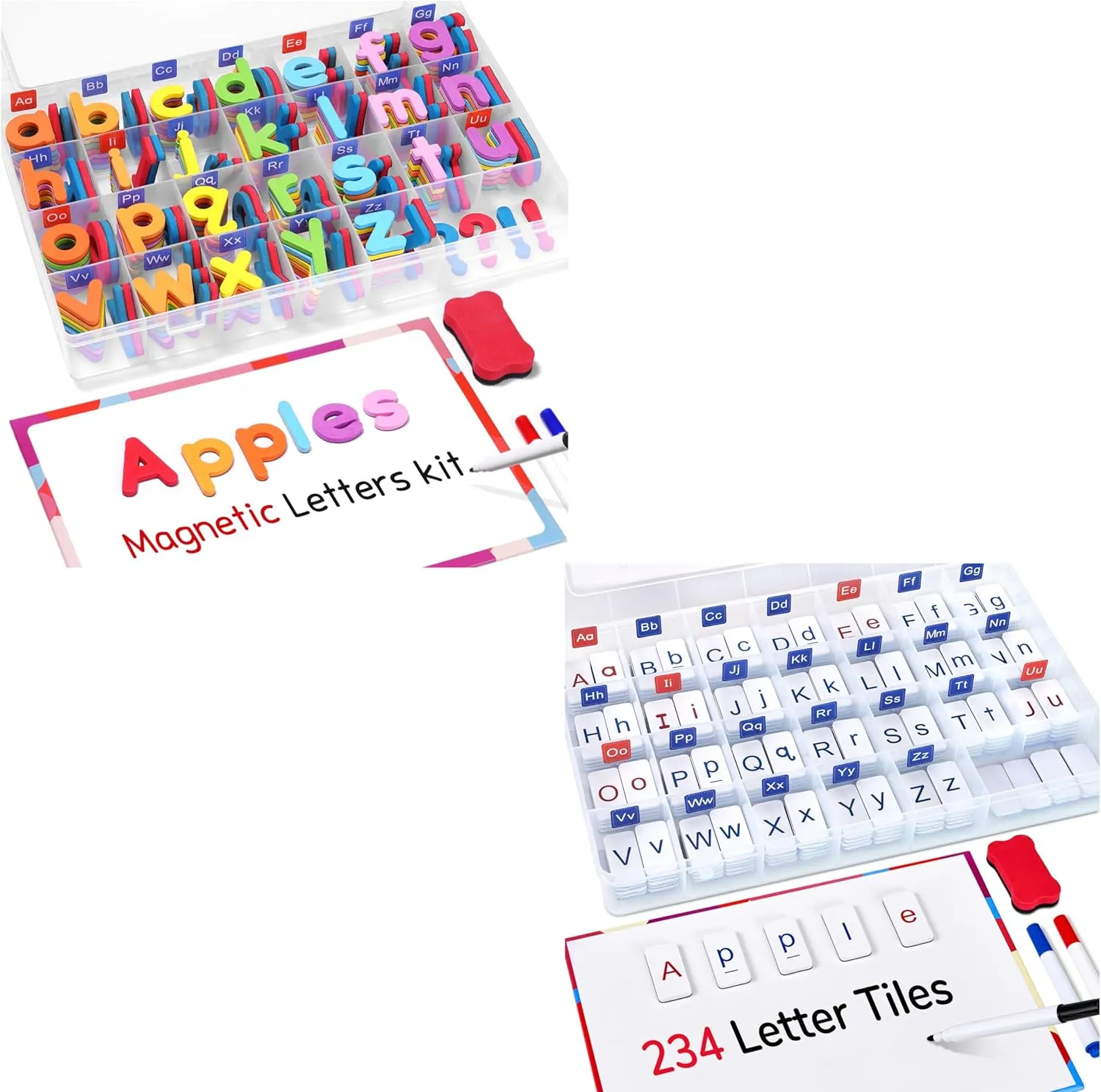 Gamenote Classroom Magnetic Alphabet Letters Kit Classroom Magnetic Letter Tiles for Phonics and Spelling-JoyCat 234 Foam Alphabet Tiles Magnetic Letters with Double-Side Magnet Board and Compartment