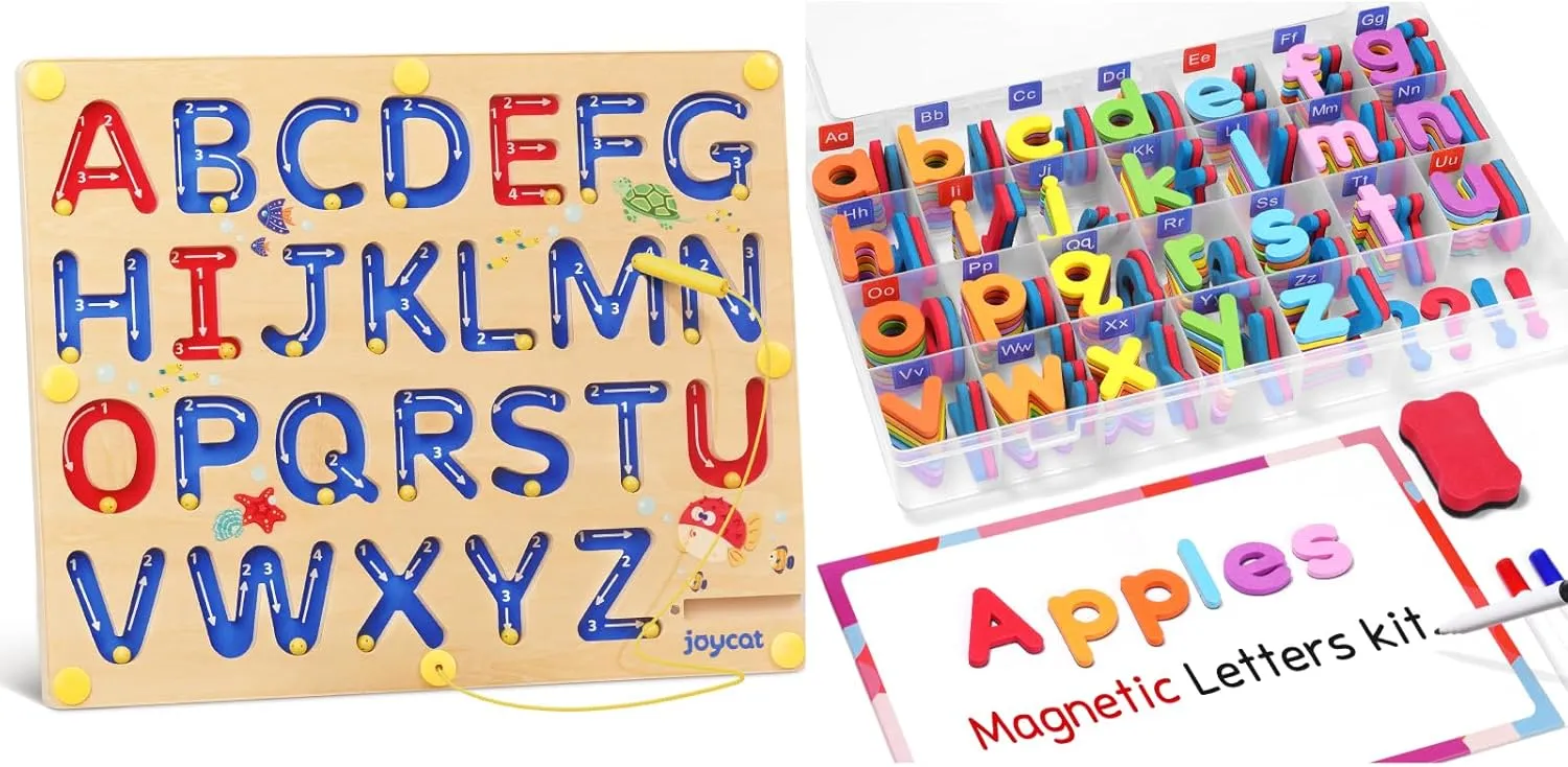 Gamenote Classroom Magnetic Alphabet Letters Kit with JoyCat Magnetic Letter Board, Alphabet Tracing Board for Toddlers ABC Magnets Letter Writing Practice Educational Toy