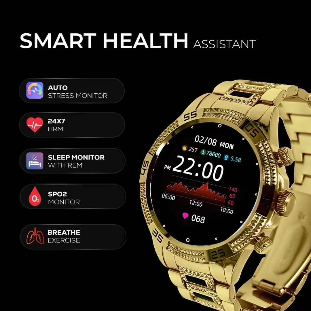 GameSir GEN 15 Smart Watch Golden Strap Round Dial (Gold)