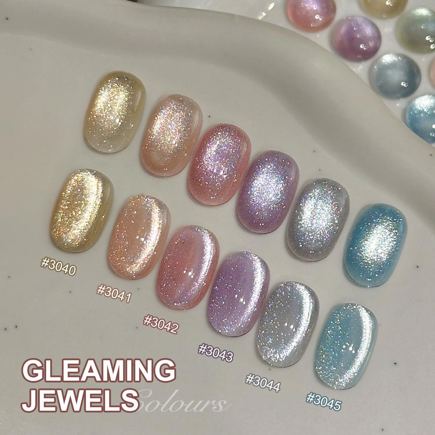 GAOY 16ml 6 Colors Glitter Cat Eye Gel Nail Polish Set with 3-in-1 Magnet, Silver Pink Blue Holographic Sparkle Colors Gel for Nail Art DIY at Home, Gleaming Jewels