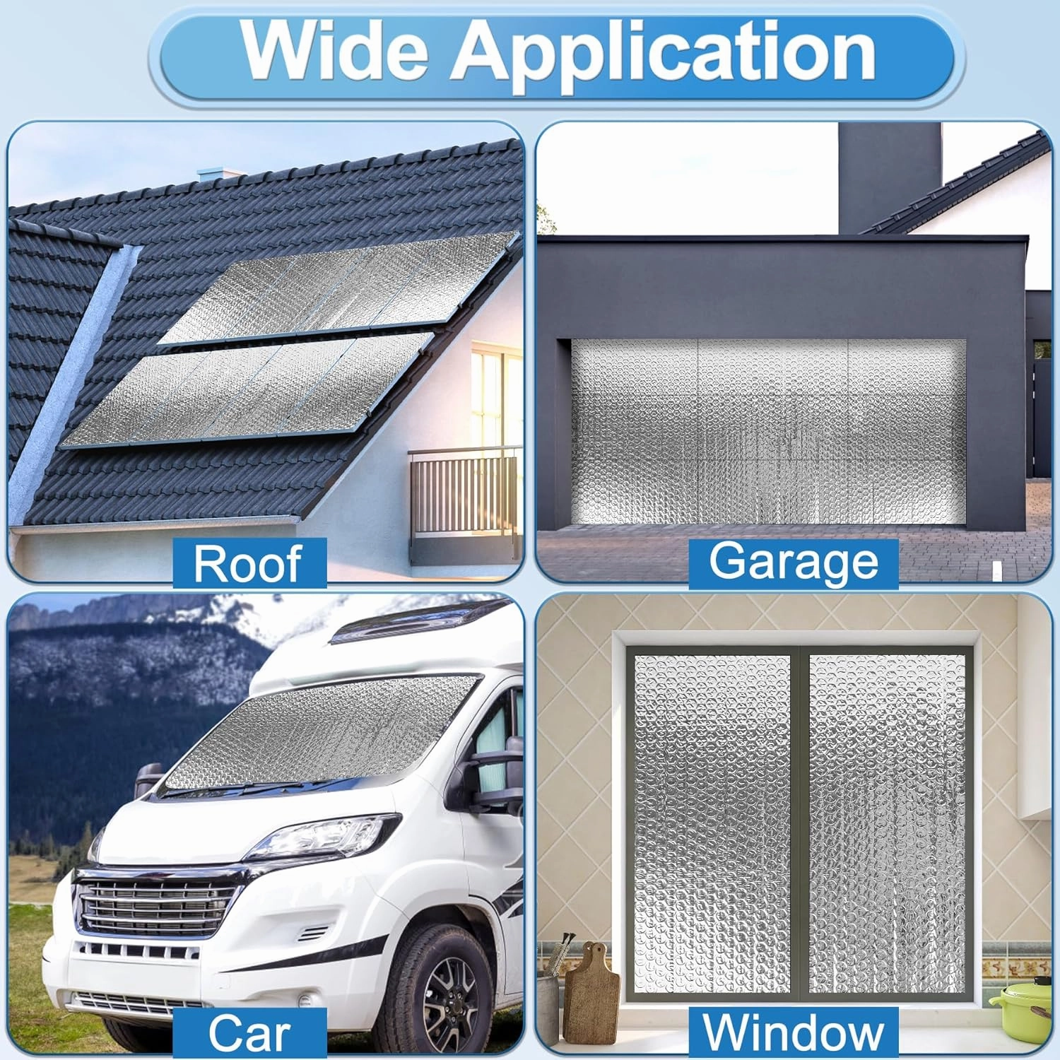Garage Door Insulation Kit 24P Double Bubble Window Heat Insulation Panels, 6MM 24" x 48" Reflective Aluminum Foil Summer Barrier Insulation Sheets with 240 Adhesive Tapes for Garage Greenhouse Attic