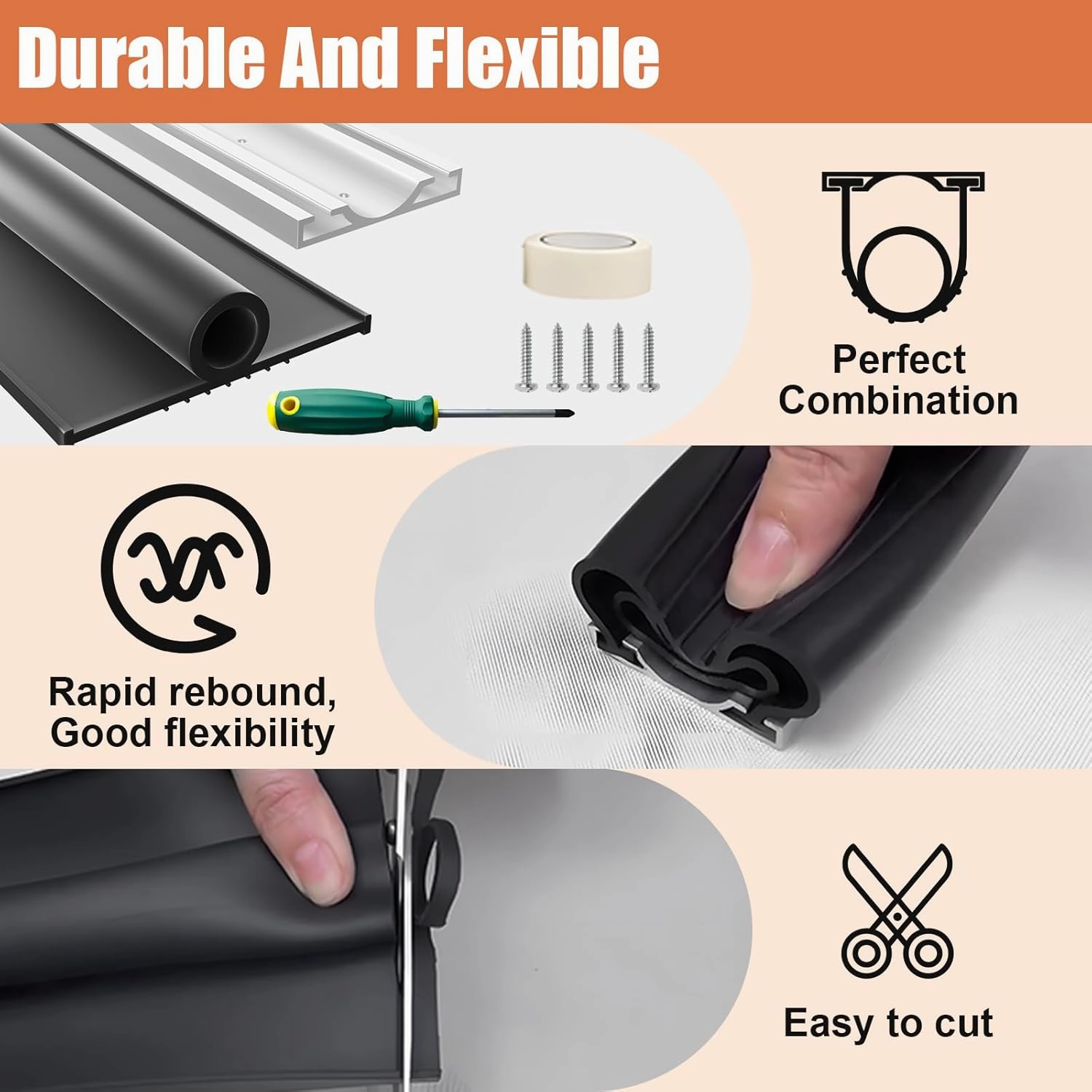 Garage Door Seals Bottom Rubber – 10FT EPDM Weatherproof Seal with Pre-Drilled Aluminum Track Retainer Kit, Fits 8-20FT Doors, Rodent Proof, Noise Reducing (1.57" Width, Black)