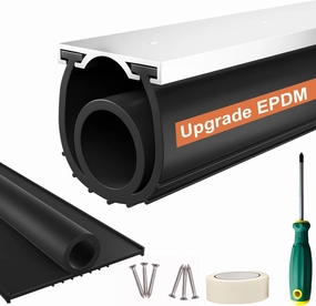 Garage Door Seals Bottom Rubber – 10FT EPDM Weatherproof Seal with Pre-Drilled Aluminum Track Retainer Kit, Fits 8-20FT Doors, Rodent Proof, Noise Reducing (1.57" Width, Black)