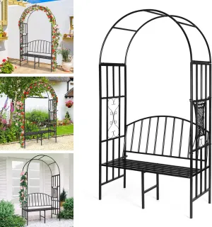 Garden Arch Heavy Duty (Holds 660lbs-250kg) | Metal Arbor Archway for Climbing Plant & Two People Seat Bench |Outdoor Lawn Backyard Decor 81 x 45.3 x 20 in - Black