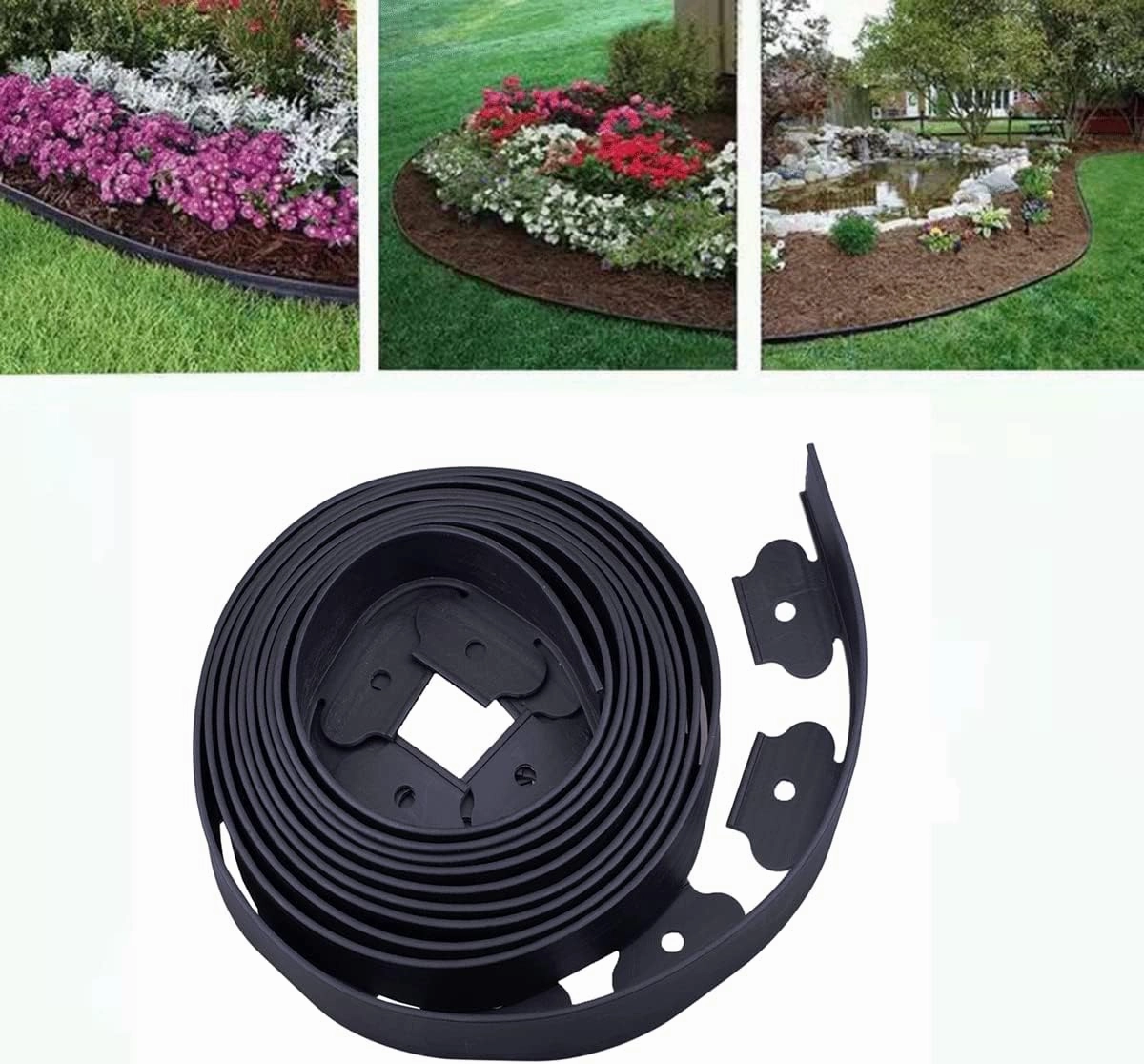 Garden Edging，40ft Landscape Edging with 40 Spikes for Lawn 2 Inch Tall(Black, 40FT)