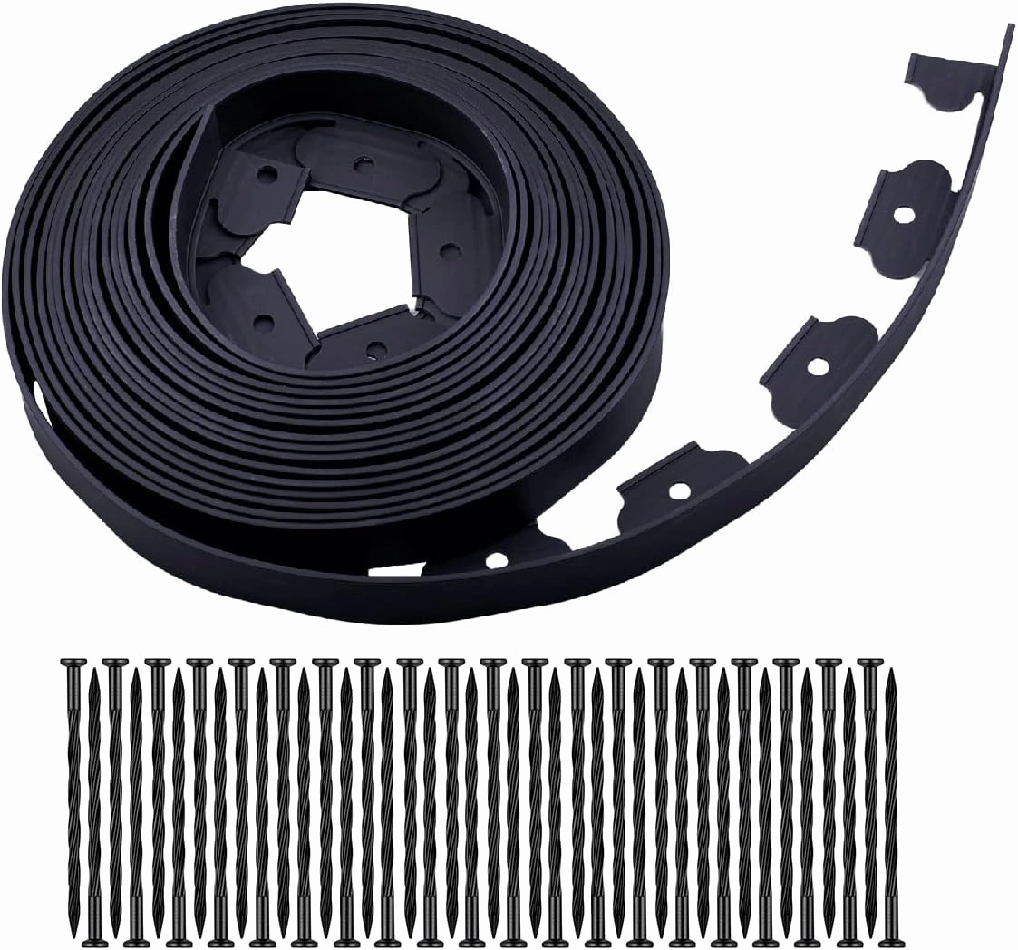 Garden Edging，40ft Landscape Edging with 40 Spikes for Lawn 2 Inch Tall(Black, 40FT)