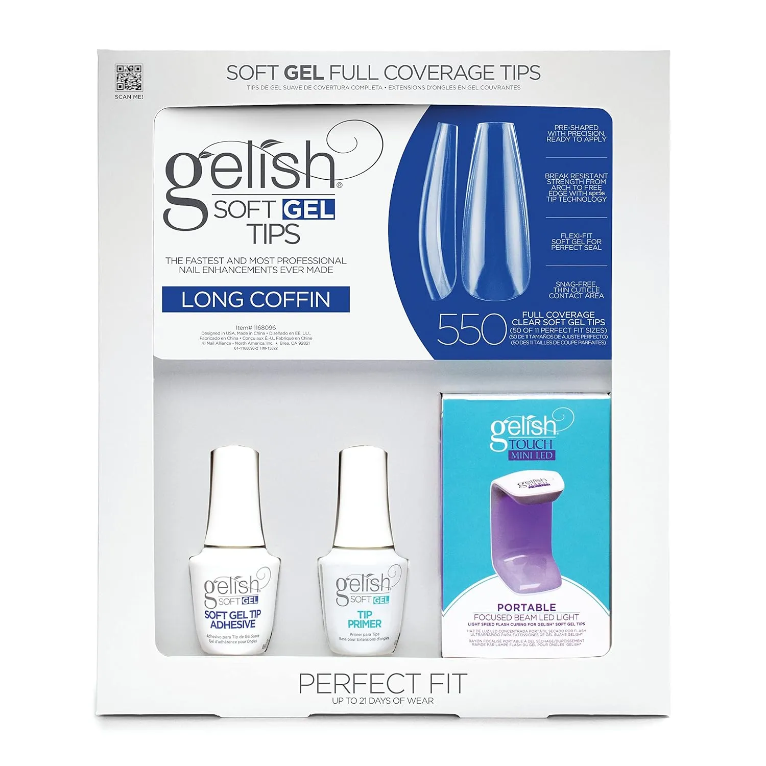 Gelish Soft Gel, Press On Gel Nails, Gel Tips Nail Kit, Full Nail Tips, Nail Kit with featured Touch Mini LED Light, Perfect Fit, Full Coverage Tips.