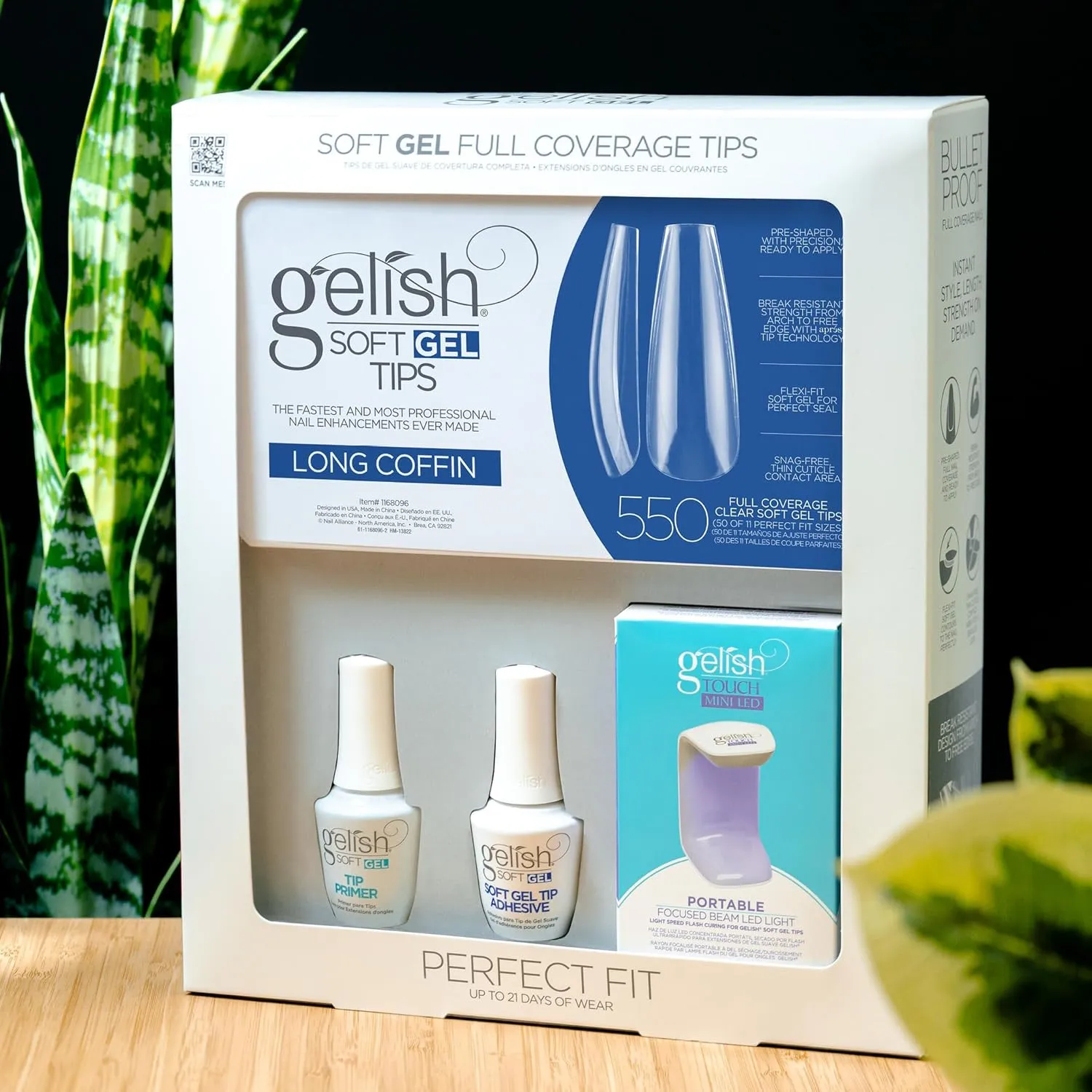 Gelish Soft Gel, Press On Gel Nails, Gel Tips Nail Kit, Full Nail Tips, Nail Kit with featured Touch Mini LED Light, Perfect Fit, Full Coverage Tips.