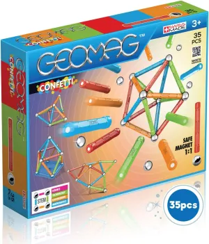 Geomag Magnetic Sticks and Balls Building Set, Magnet Toys for STEM, Creative, Educational Construction Play, Swiss-Made Innovation, Classic 35 Piece Age 3 , Light Blue, Orange, Green, red, 351