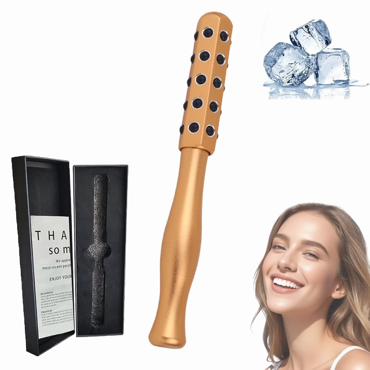 Germanium Stone Face Roller for Up Lifting and Skin Care，Uplift Facial Massaging Beautys Tool,Portable with Ergonomic Handle, Uplift Massaging Beauty Roller，Uplifting Face Massager Roller (Gold)