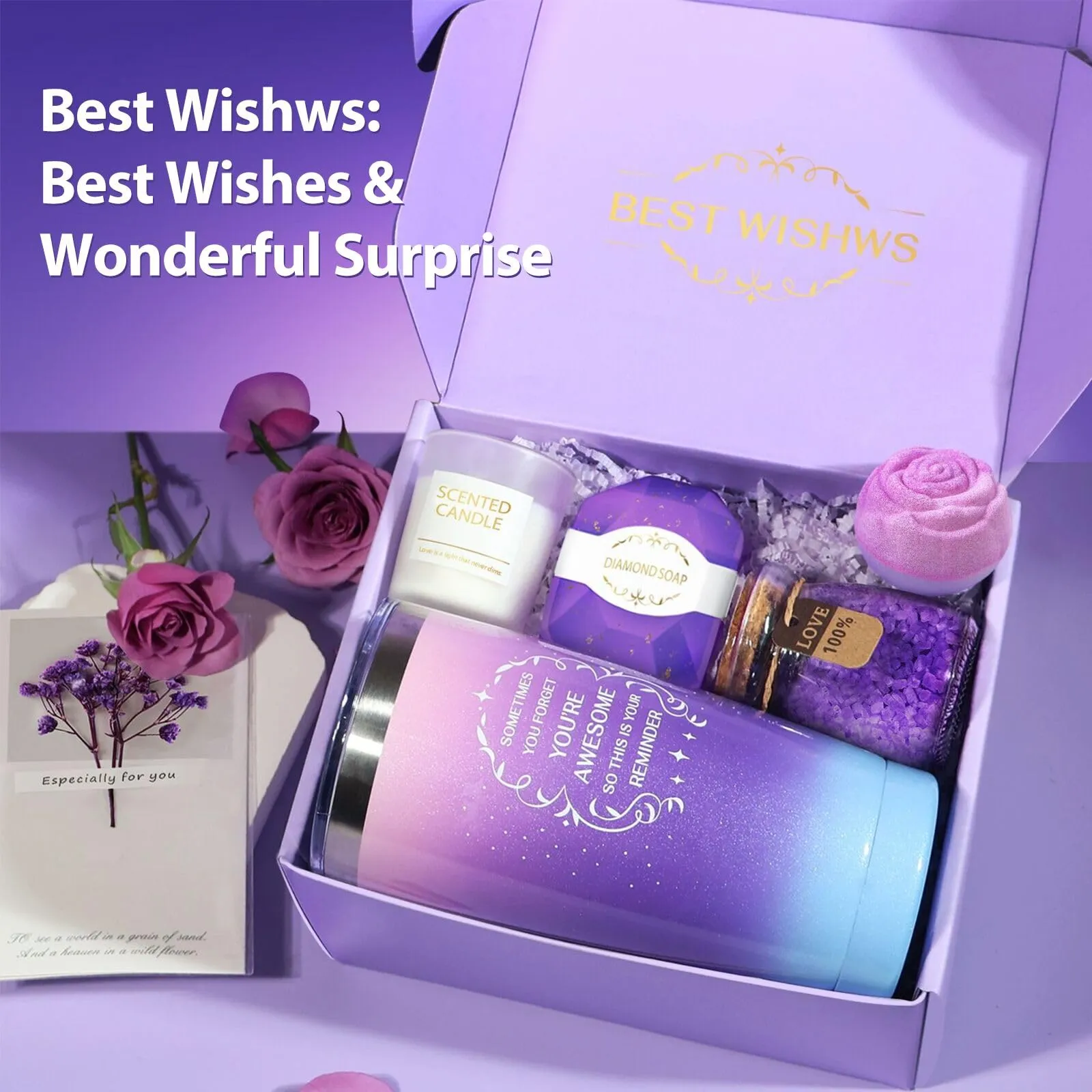 Gifts for Women, Mothers Day Gift Basket for Wife, Mom, Girlfriend, Her - Birthday Gifts for Women, Happy Birthday, Mothers Day Gifts for Wife- Lavender Spa Basket Set Mothers Day