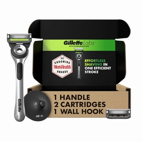 Gillette Labs with Exfoliating Bar by Men's Razor Set, 1 Shower Hook, Handle, 2 Blade Refills, Silver and Black, Razors for Men, Mens
