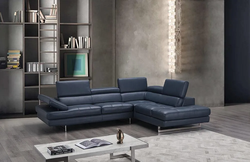 GIOVANNA Blue Leather Sectional Sofa
