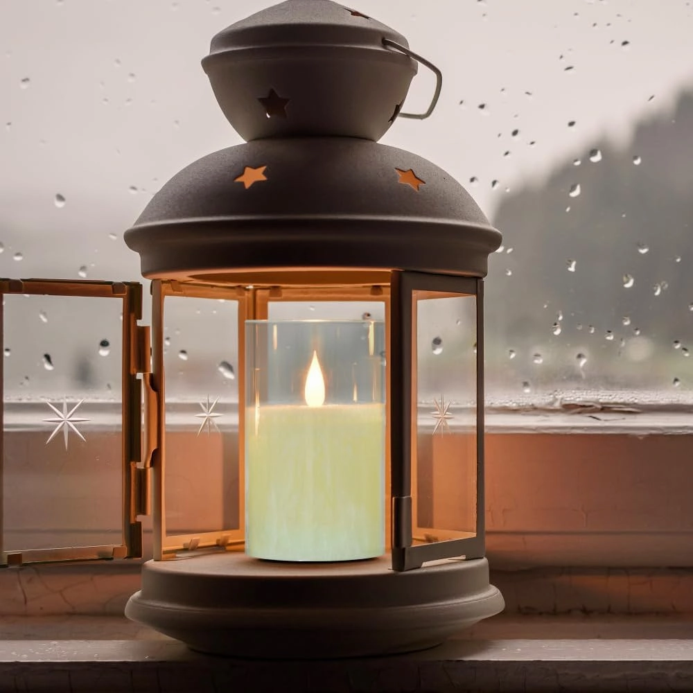 Glass Flameless Battery Operated Flickering Candles:3PACK Real Wax Pillar Candle,Electric LED Candle with 10-Key Remote Control and 24 Hours Timer for Home Decoration Holiday Party (‎Ivory)