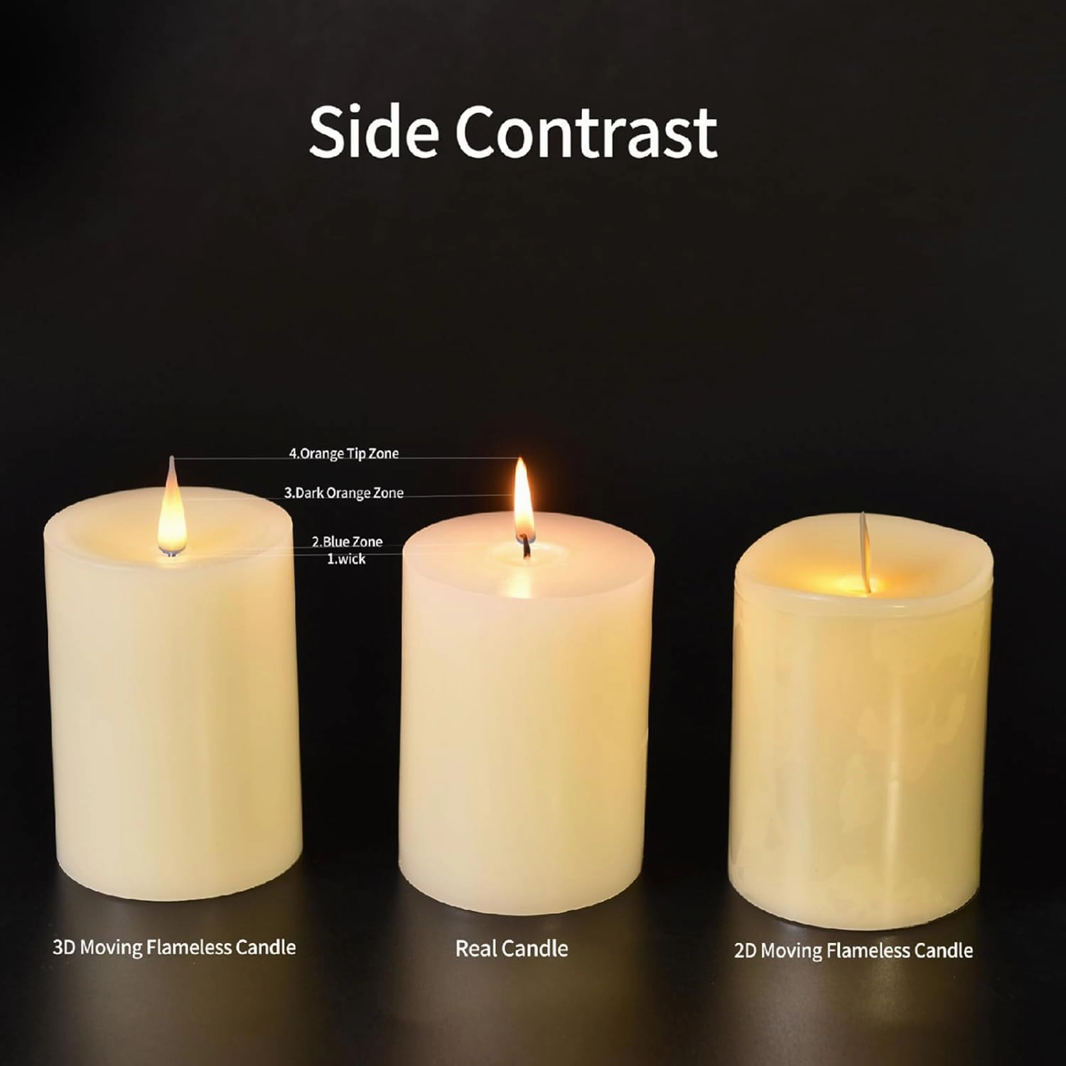 Glass Wax Flameless Pillar Candles Flickering with Remote Timer, 3D Moving Flame Battery led Candles, Set of 3, 3 x H4, 5, 6 Inches,Remote Included (Champagne).