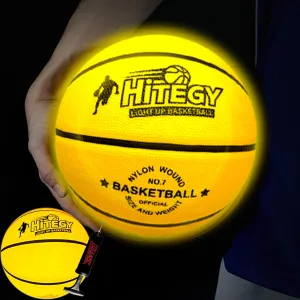 Glow in The Dark Basketball - Water-Resistant, Size 7, Impact Activated, Includes Pump, Manual, Pre-Installed Batteries & 10 Extra Batteries - Light Up Basketball - Yellow