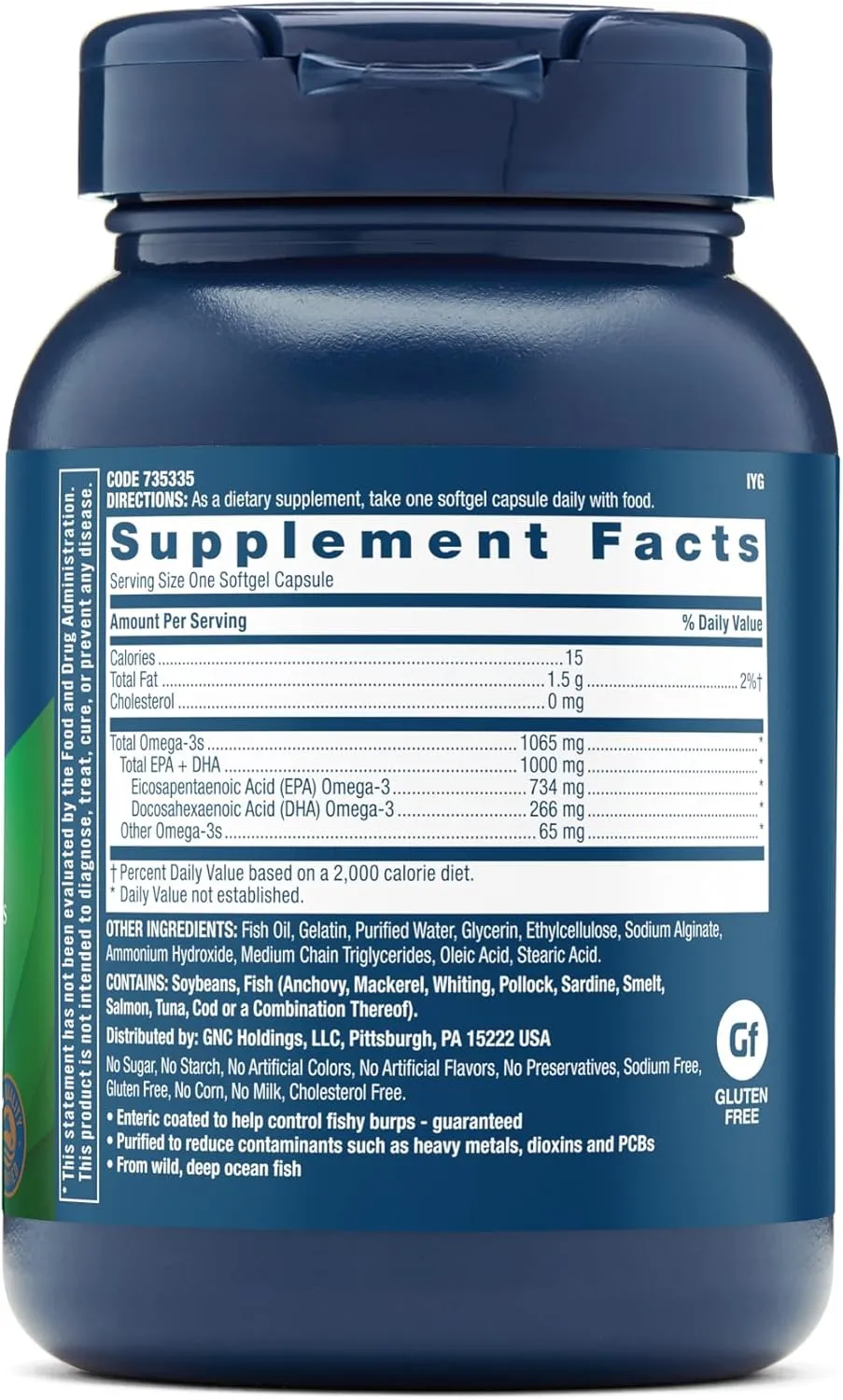 GNC Triple Strength Fish Oil Omega 3 Supplement, 1000mg EPA and DHA, Supports Heart, Brain, Skin, Eye and Joint Health, 60 Softgels