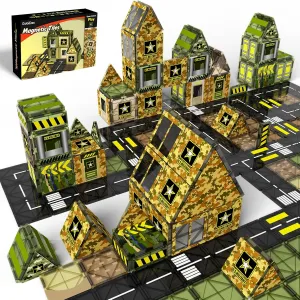 GobiDex Magnetic Tiles Army Building Toys, Military STEM Magnetic Building Blocks for Kids Ages 3-5 4-8, Upgraded Magnet Toys Birthday Gifts for 3  Year Old Boys & Girls Army Men Playset