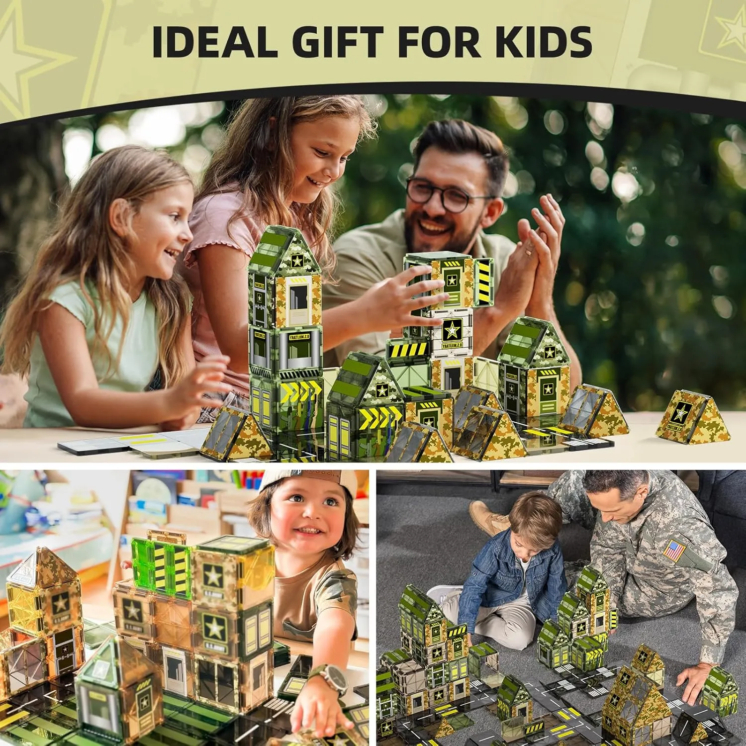 GobiDex Magnetic Tiles Army Building Toys, Military STEM Magnetic Building Blocks for Kids Ages 3-5 4-8, Upgraded Magnet Toys Birthday Gifts for 3  Year Old Boys & Girls Army Men Playset