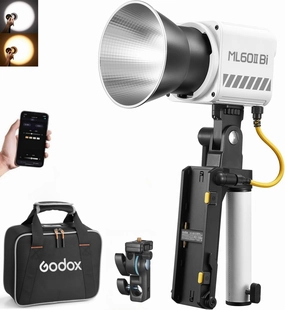 Godox ML60IIBi Bi-Color LED Video Light, 70W Handheld LED Light 2800K-6500K with Quiet Cooling Fan, Portable COB Continuous Output Lighting, 11 FX Effects 0-100% Brightness