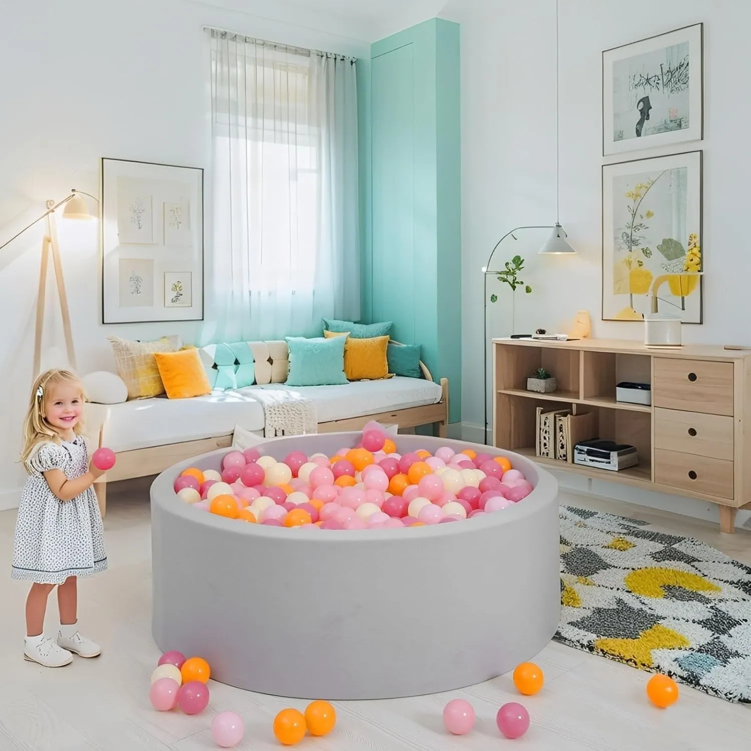 GOGOSO Ball Pit Balls for Toddler, Baby Plastic Playballs Kids Soft Pastel Pelotas Non-Toxic BPA-Free 3pink Orange Yellow, 100 Balls