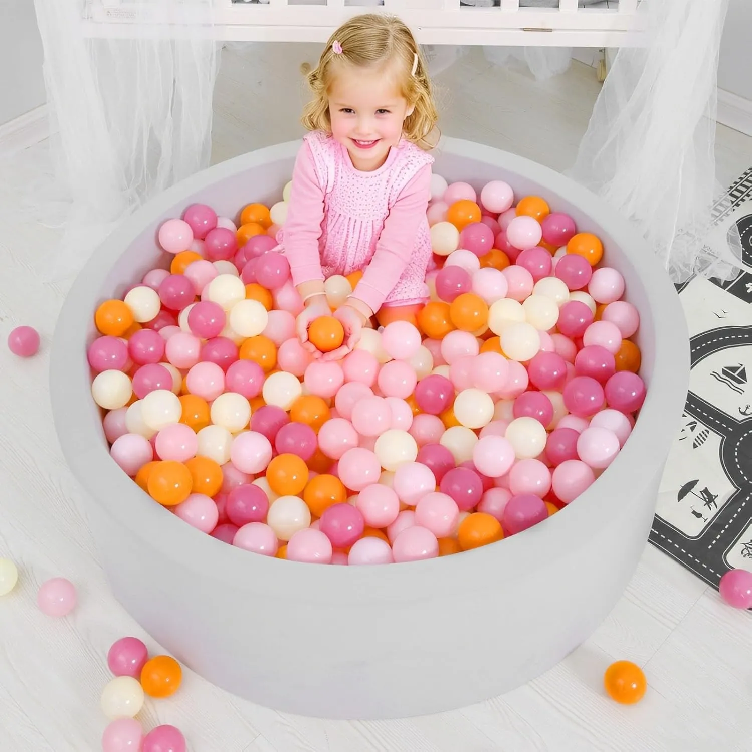 GOGOSO Ball Pit Balls for Toddler, Baby Plastic Playballs Kids Soft Pastel Pelotas Non-Toxic BPA-Free 3pink Orange Yellow, 100 Balls