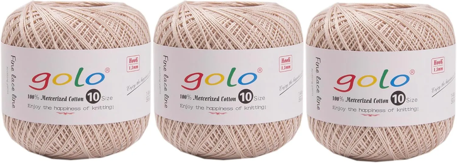 golo 3 Balls Crochet Thread Size 10 Crochet Yarn for Hand Knitting