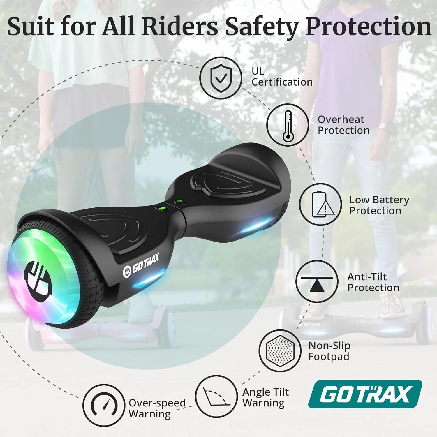 Gotrax Hoverboard with 6.5" LED Wheels & Headlight, Max 4/5 Miles Range, 6.2mph Power by Dual Brushless Motor, UL2272 Certified and 50.4Wh/65.52Wh Battery Self Balancing Scooters for 44-176lbs Kids