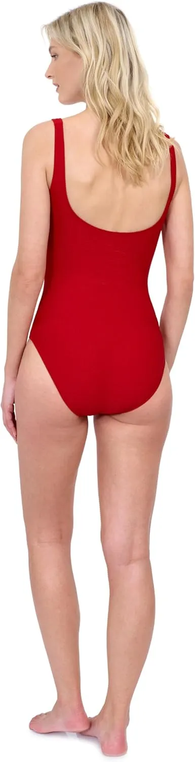 Gottex Harbourside Women’s Textured Square Neck One Piece Swimsuit with Soft Cups and Tummy Control Beachwear Essential