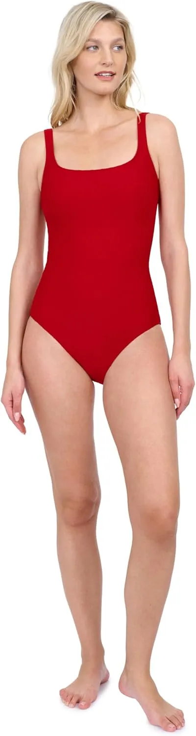 Gottex Harbourside Women’s Textured Square Neck One Piece Swimsuit with Soft Cups and Tummy Control Beachwear Essential