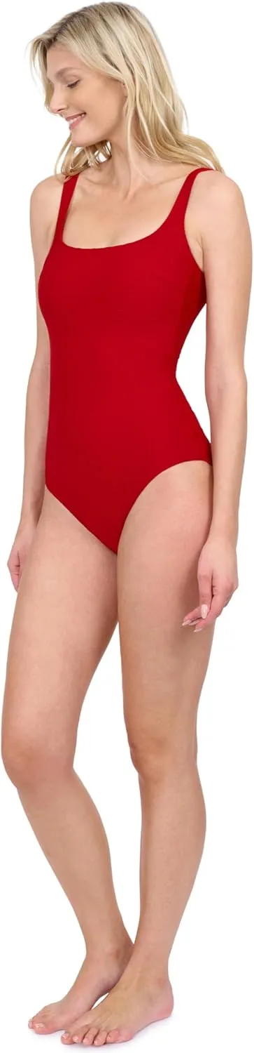 Gottex Harbourside Women’s Textured Square Neck One Piece Swimsuit with Soft Cups and Tummy Control Beachwear Essential