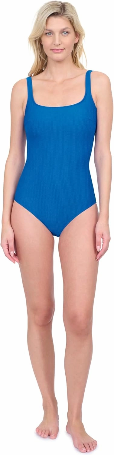 Gottex Harbourside Women’s Textured Square Neck One Piece Swimsuit with Soft Cups and Tummy Control Beachwear Essential
