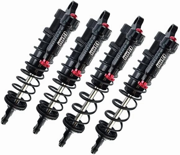 GPM Upgrades Aluminum 6061-T6 Front and Rear L-Shape Piggy Back (Built-in Piston Spring) Adjustable Spring Dampers for 1/8 4WD Sledge Monster Truck（95076-4） Rc Cars (Black)