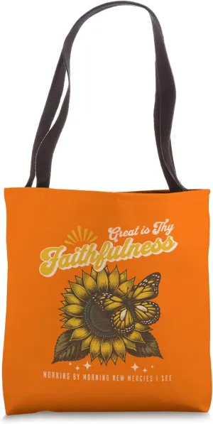 Great is Thy Faithfulness Christian Hymn Lyrics Sunflower Tote Bag